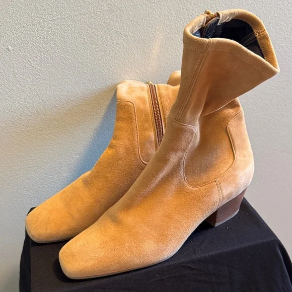 Aquatalia Camel Suede Heeled Boots - Picture 3 of 16